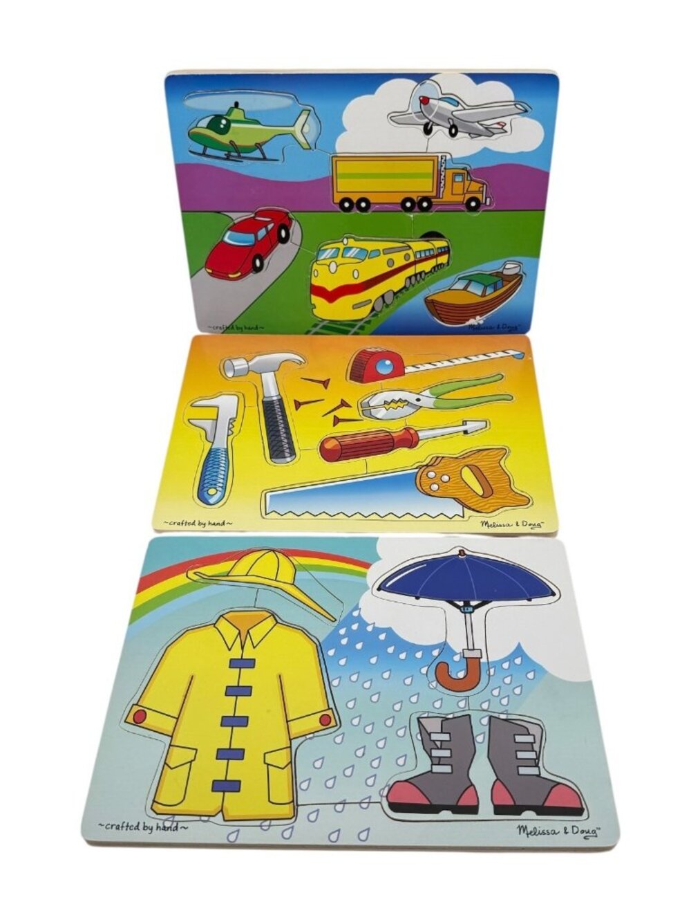 3 Melissa & Doug Puzzles Tools Transportation Weather 18 month + Crafted by Hand
